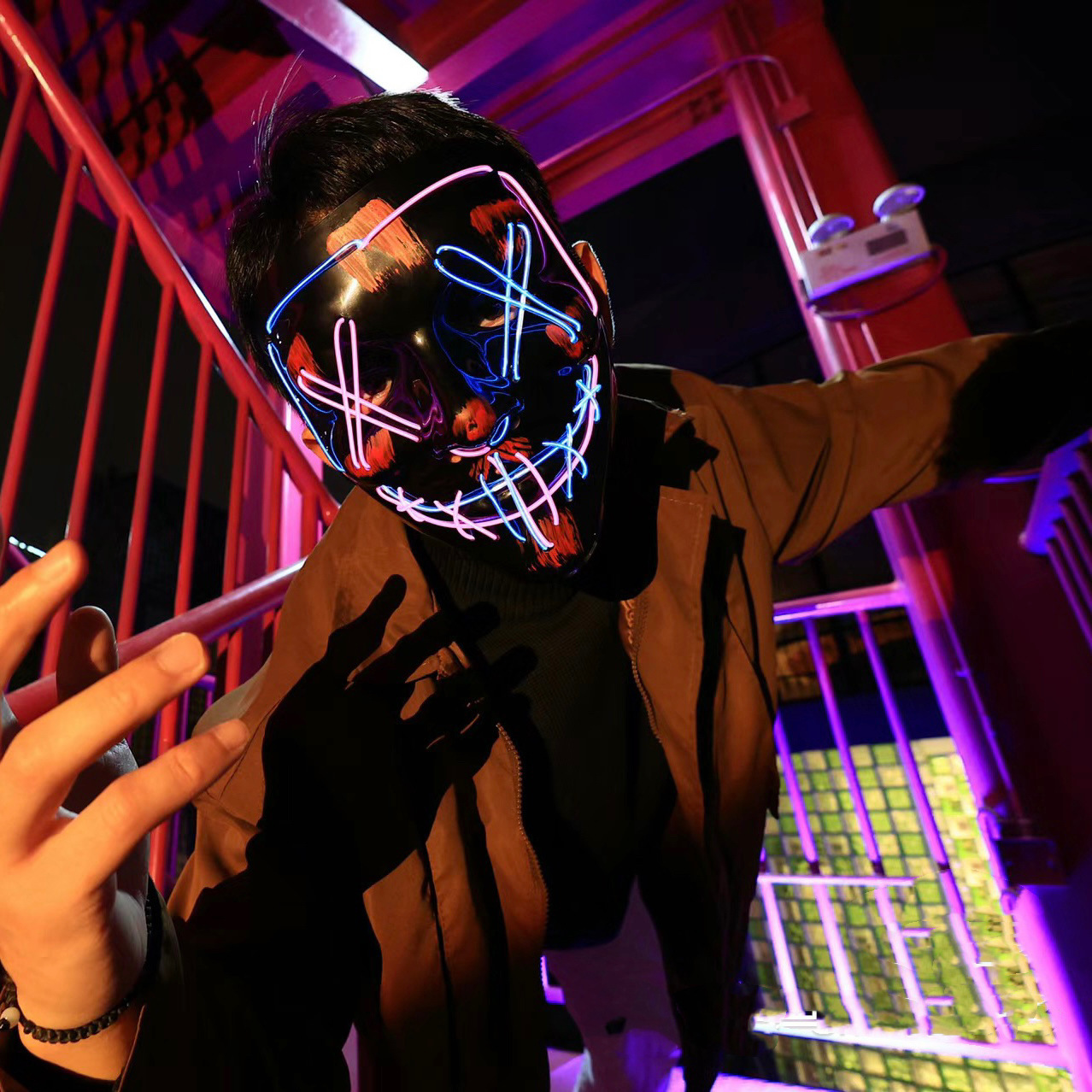 Wireless Neon LED Purge Mask G - Led Purge Mask Halloween 评论和价格