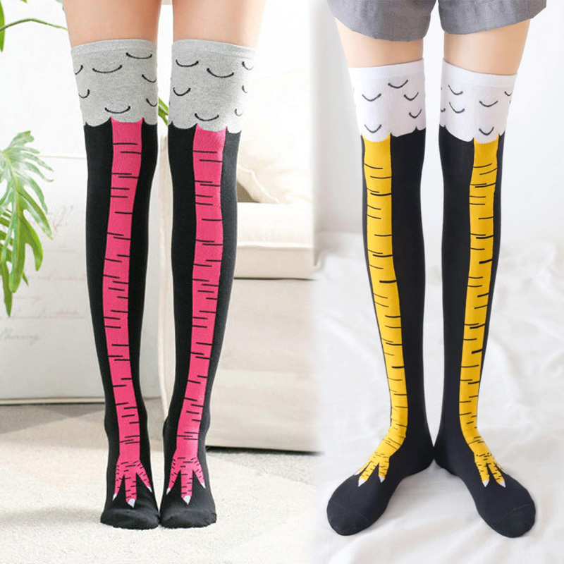1Pairs Women Print Knee High S - Funny Chicken Leg Socks 评论和价格