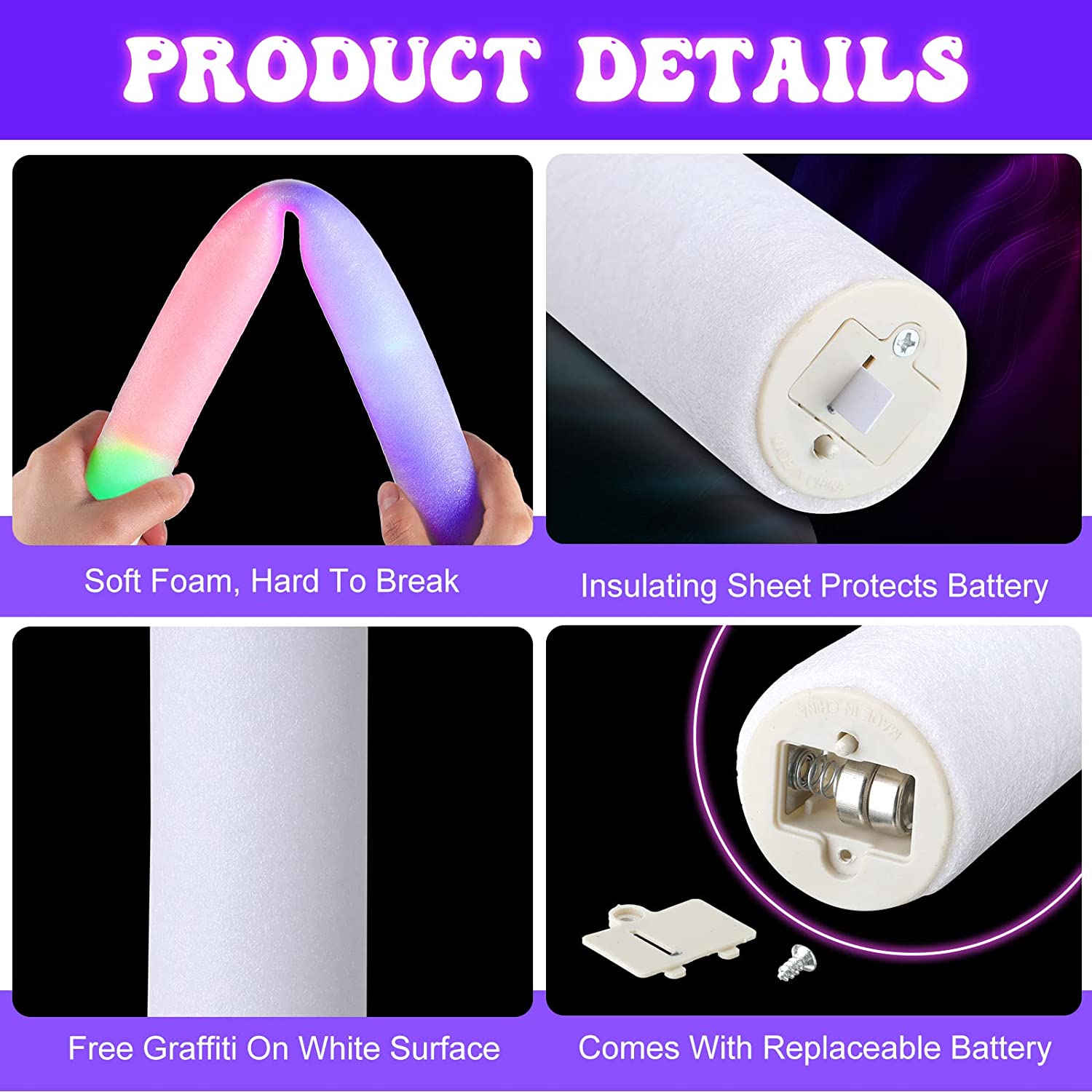 30/60pcs LED Glow Foam Stick F - Flashing Led Foam Sticks Party 评论和价格