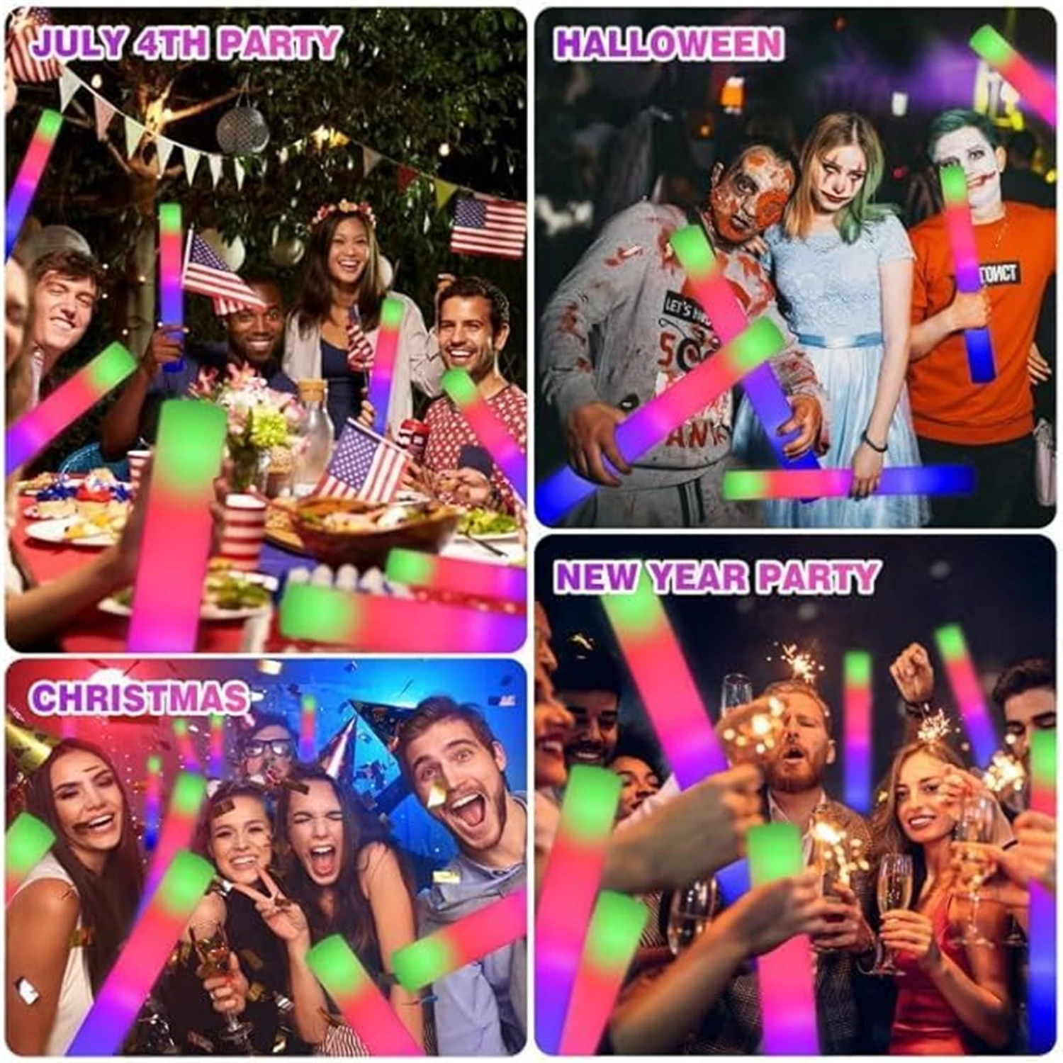50Pcs LED Foam Glow Sticks 8~1 - Flashing Led Foam Sticks Party 评论和价格