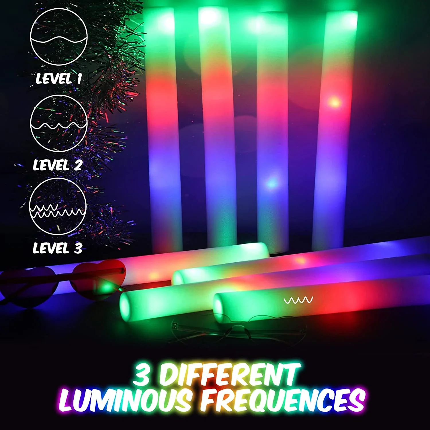 50Pcs LED Foam Glow Sticks 8~1 - Flashing Led Foam Sticks Party 评论和价格