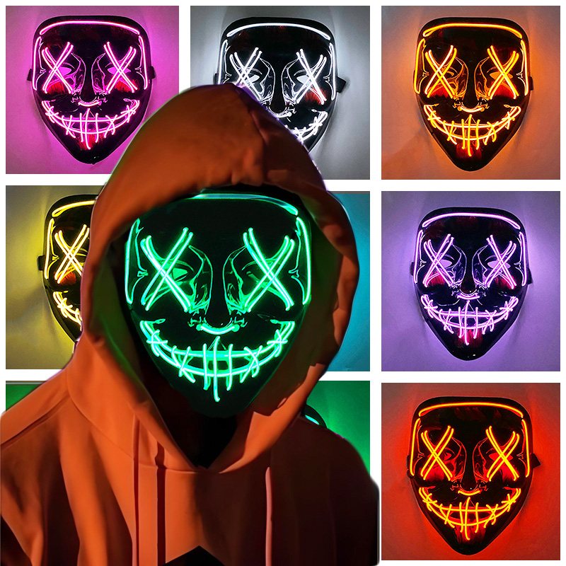 Glowing Cosplay EL Wire neon M - Led Purge Mask Halloween 评论和价格