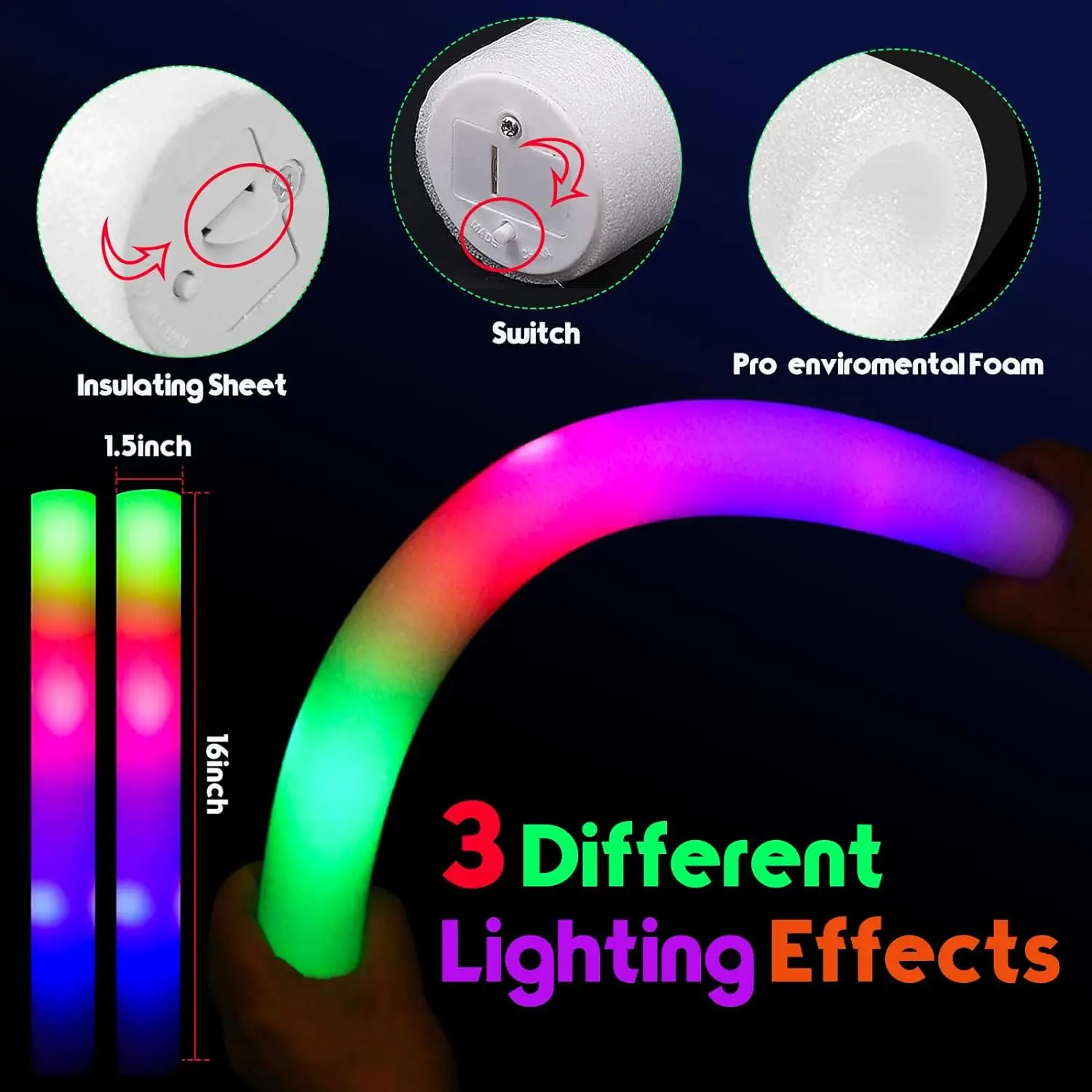 30Pcs Foam Glow Sticks with 3  - Flashing Led Foam Sticks Party 评论和价格