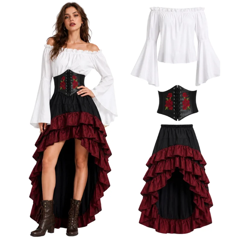 Halloween Medieval Retro Pirat - Medieval Renaissance Dress Women 评论和价格
